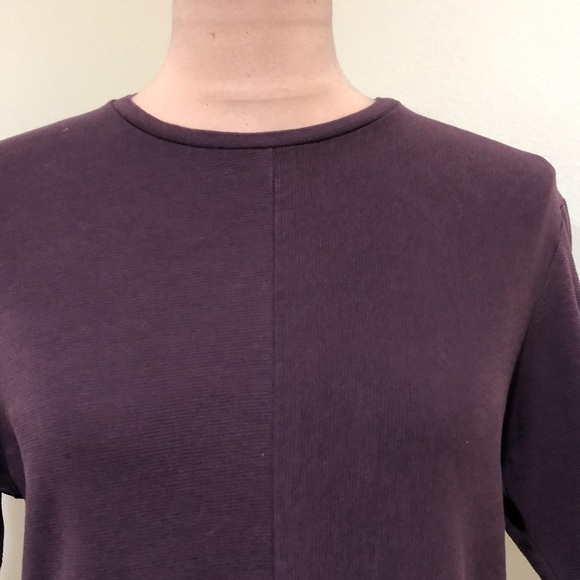 COS T-Shirt Top Size Small Eggplant Dark Purple Ribbed Cotton Short Sleeve - Picture 3 of 11